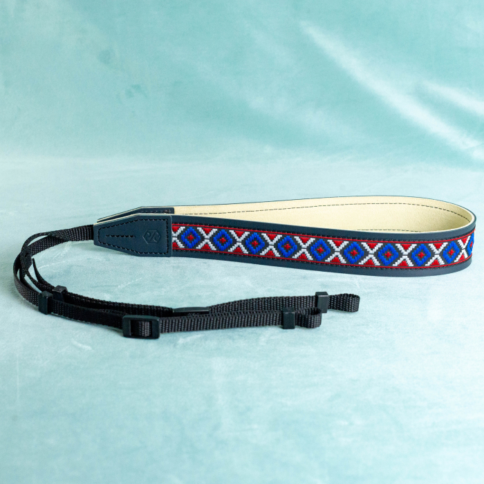 Curea - Strap din piele naturala pentru camere foto si aparate DSLR - Bleumarin cu motiv traditional [9]