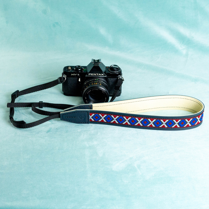 Curea - Strap din piele naturala pentru camere foto si aparate DSLR - Bleumarin cu motiv traditional [7]