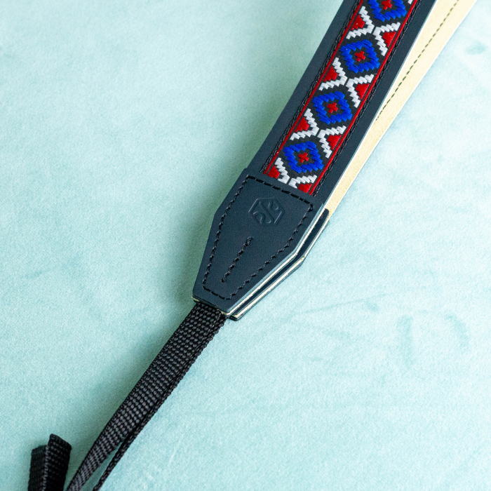 Curea - Strap din piele naturala pentru camere foto si aparate DSLR - Bleumarin cu motiv traditional [6]