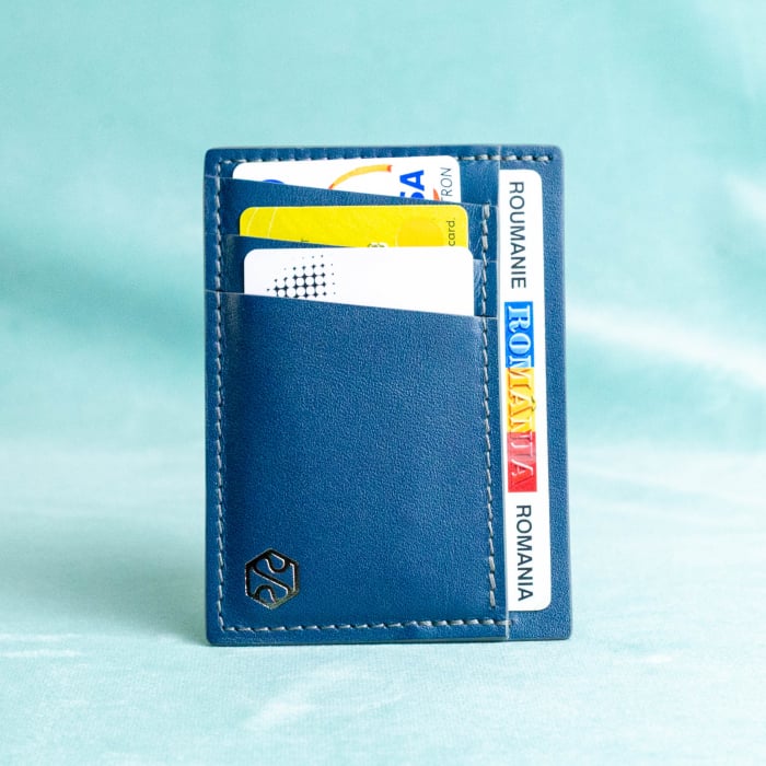 Portcard barbati, SLIM, din piele naturala, Bleumarin [5]