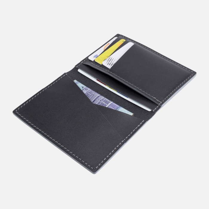 Portofel barbati, SLIM, din piele naturala, Negru cu finisaj Gri [3]