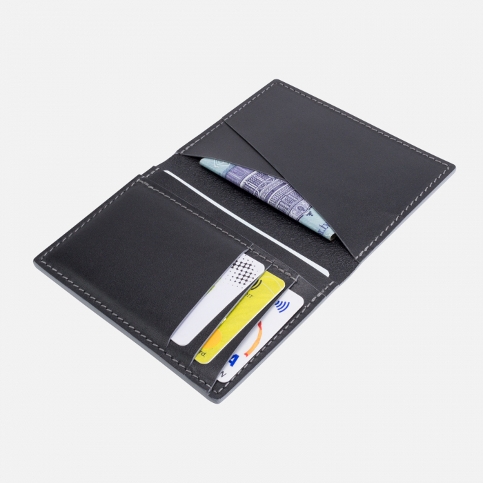 Portofel barbati, SLIM, din piele naturala, Negru cu finisaj Gri [2]