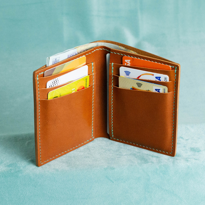 “The full one” – MBH - Portofel barbati, bifold, din piele naturala de vita, cusut manual -  Maro Coniac [6]