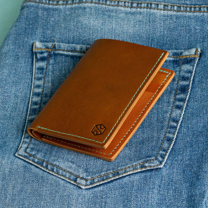 “The full one” – MBH - Portofel barbati, bifold, din piele naturala de vita, cusut manual -  Maro Coniac [3]