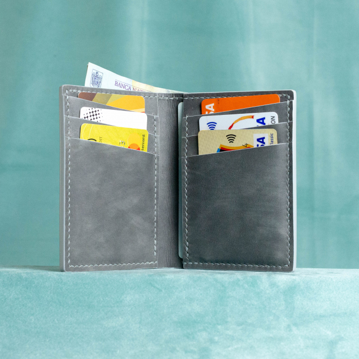 “The full one” – MBH - Portofel barbati, bifold, din piele naturala de vita, cusut manual -  Gri [5]