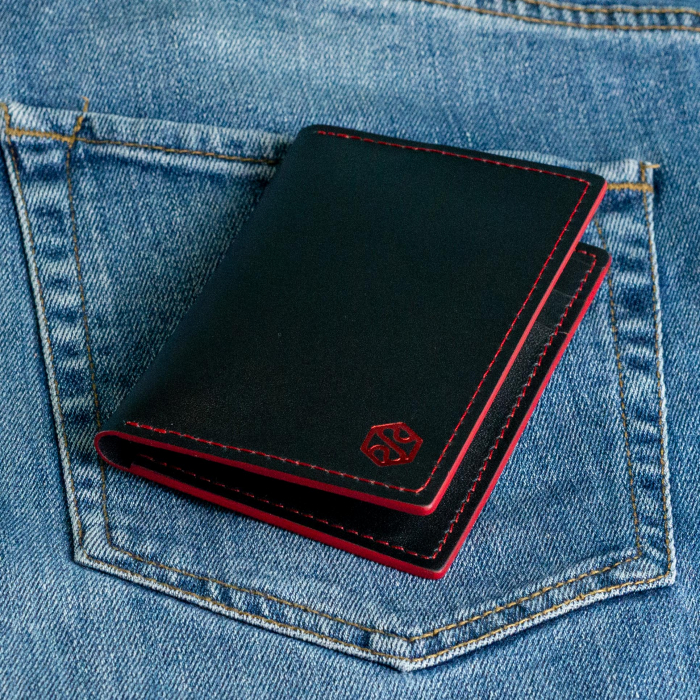 “The SLIM One” - Portofel barbati, SLIM, din piele naturala de vită - Negru cu finisaje roșii [3]