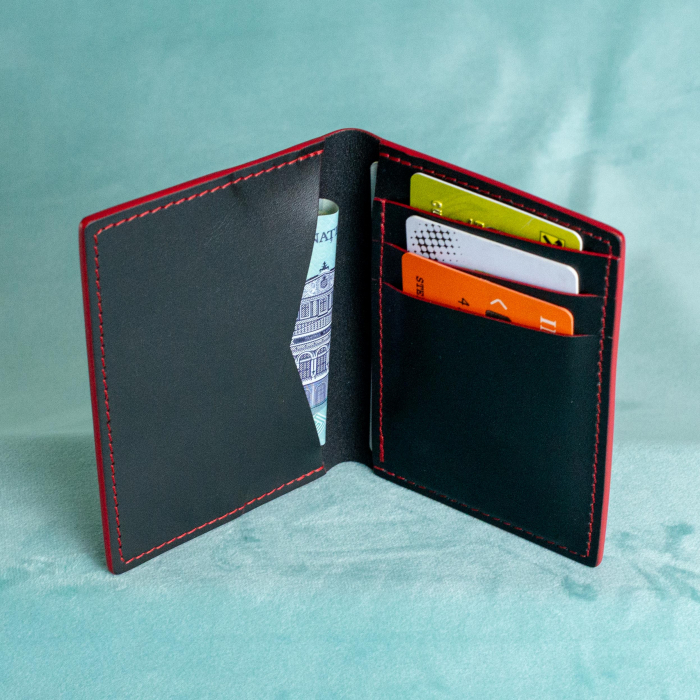 “The SLIM One” - Portofel barbati, SLIM, din piele naturala de vită - Negru cu finisaje roșii [6]