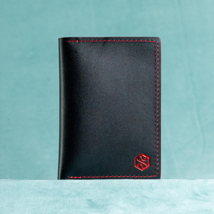 “The SLIM One” - Portofel barbati, SLIM, din piele naturala de vită - Negru cu finisaje roșii [4]