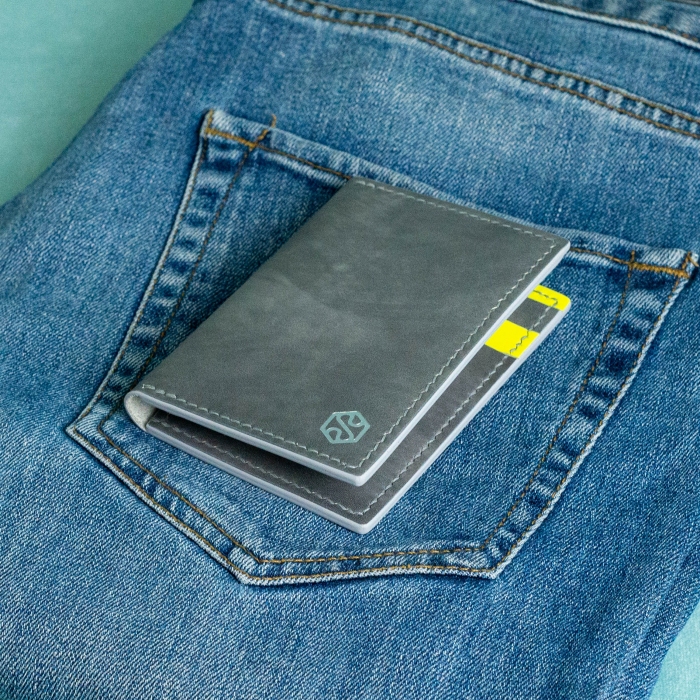 “The SLIM One Plus” – MBH - Portofel barbati, SLIM, din piele naturala de vită, -  Gri cu accente galbene [3]