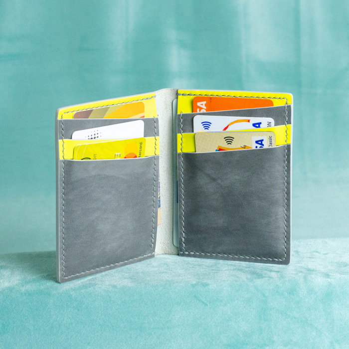 “The SLIM One Plus” – MBH - Portofel barbati, SLIM, din piele naturala de vită, -  Gri cu accente galbene [6]