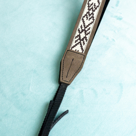 Curea - Strap din piele naturala pentru camere foto si aparate DSLR- Maro desaturat cu motiv traditional [2]