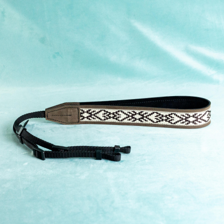 Curea - Strap din piele naturala pentru camere foto si aparate DSLR- Maro desaturat cu motiv traditional [5]