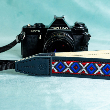 Curea - Strap din piele naturala pentru camere foto si aparate DSLR - Bleumarin cu motiv traditional [7]