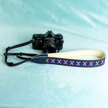 Curea - Strap din piele naturala pentru camere foto si aparate DSLR - Bleumarin cu motiv traditional [6]