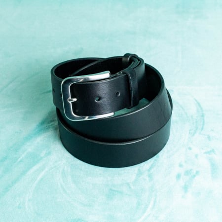 Curele Premium - „Jean 40” -  Curea barbati din piele naturala cu accesorii de INOX - Negru