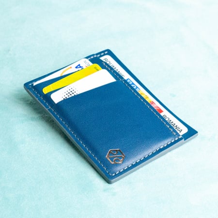 Portcarduri - Portcard barbati, SLIM, din piele naturala, Bleumarin