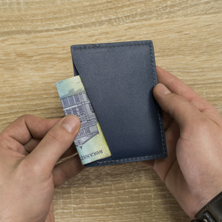 Portcard barbati, SLIM, din piele naturala, Bleumarin [3]