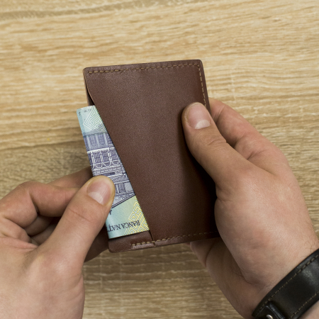 Portcard barbati, SLIM, din piele naturala, Maro cu finisaj Maro deschis [3]