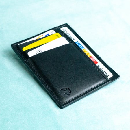 Portcarduri - Portcard barbati, SLIM, din piele naturala, Negru