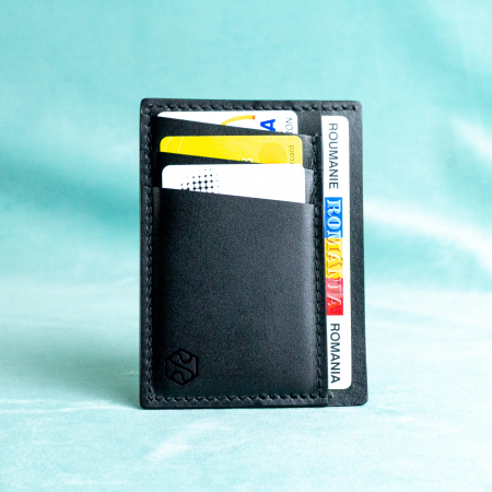 Portcard barbati, SLIM, din piele naturala, Negru [4]