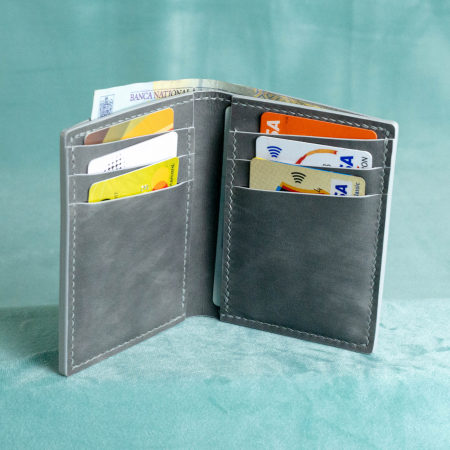 “The full one” – MBH - Portofel barbati, bifold, din piele naturala de vita, cusut manual -  Gri [5]