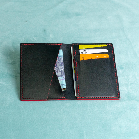 “The SLIM One” - Portofel barbati, SLIM, din piele naturala de vită - Negru cu finisaje roșii [1]