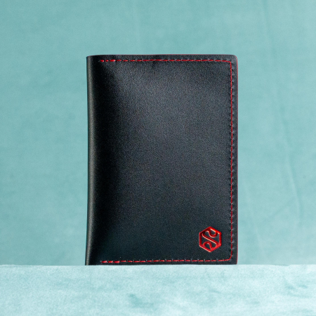 “The SLIM One” - Portofel barbati, SLIM, din piele naturala de vită - Negru cu finisaje roșii [3]
