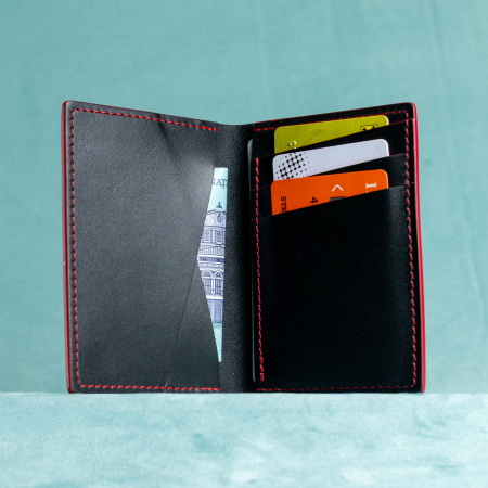 “The SLIM One” - Portofel barbati, SLIM, din piele naturala de vită - Negru cu finisaje roșii [4]