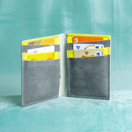 “The SLIM One Plus” – MBH - Portofel barbati, SLIM, din piele naturala de vită, -  Gri cu accente galbene [5]