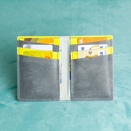 “The SLIM One Plus” – MBH - Portofel barbati, SLIM, din piele naturala de vită, -  Gri cu accente galbene [1]
