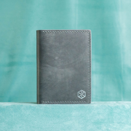 “The SLIM One Plus” – MBH - Portofel barbati, SLIM, din piele naturala de vită, -  Gri cu accente galbene [3]