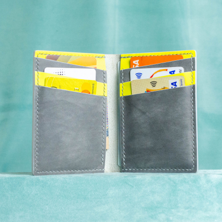 “The SLIM One Plus” – MBH - Portofel barbati, SLIM, din piele naturala de vită, -  Gri cu accente galbene [4]