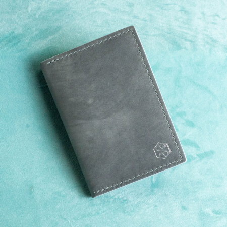 Portofele SLIM - “The SLIM One Plus” – MBH - Portofel barbati, SLIM, din piele naturala de vită, -  Gri cu accente galbene