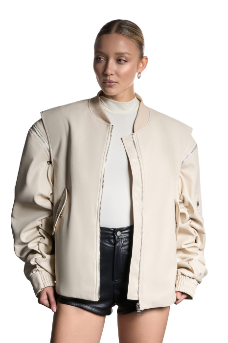Bomber din piele ecologica, cream [2]