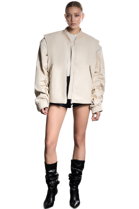 Bomber din piele ecologica, cream [1]