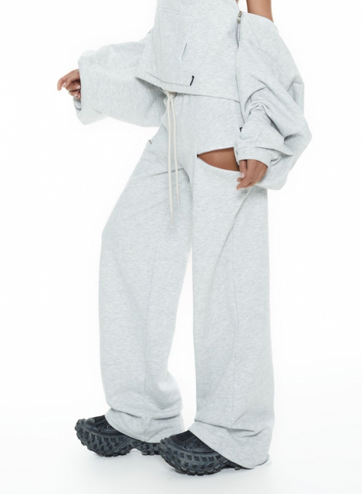 Pantaloni cu fermoare accentuate, gri melange [1]