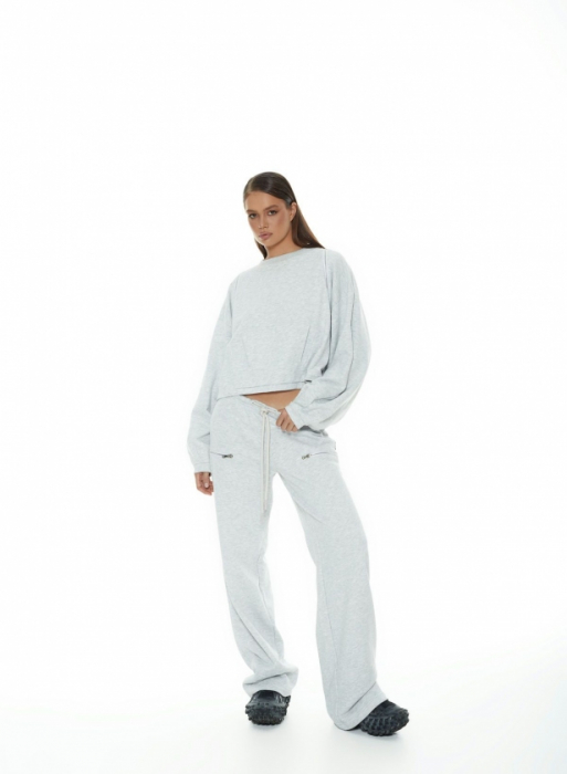 Pantaloni cu fermoare accentuate, gri melange [3]