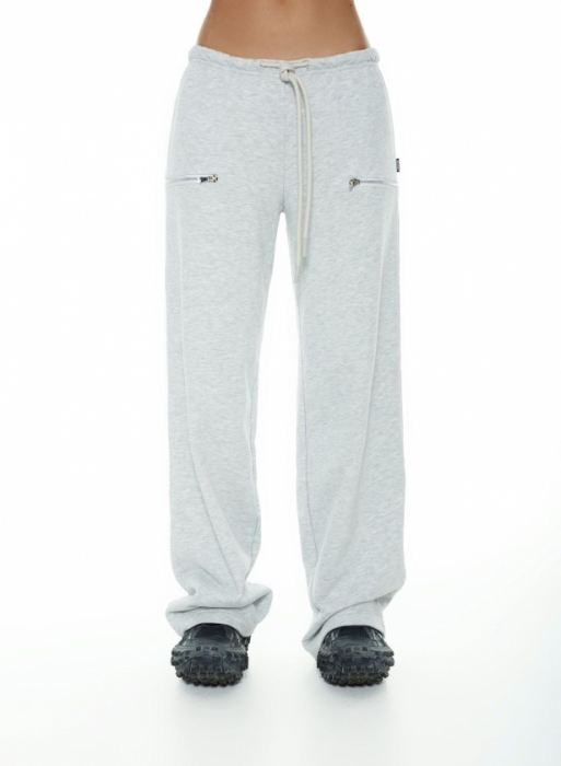 Pantaloni cu fermoare accentuate, gri melange [6]