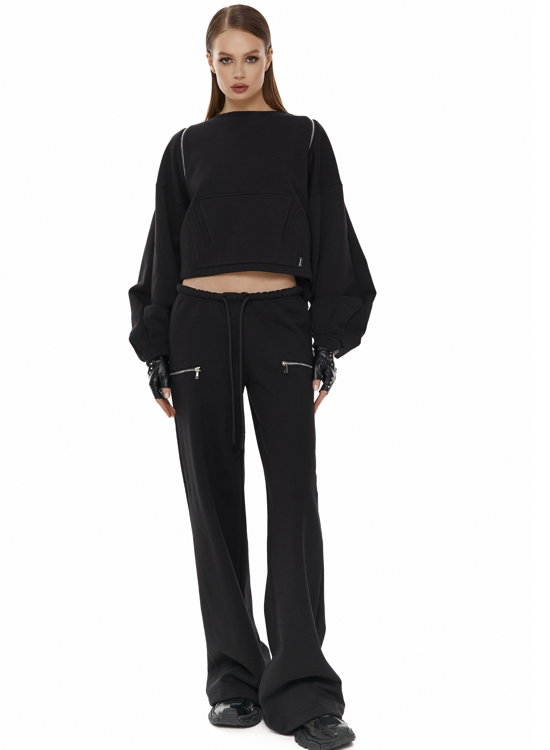 Pantaloni cu fermoare accentuate, negru [1]