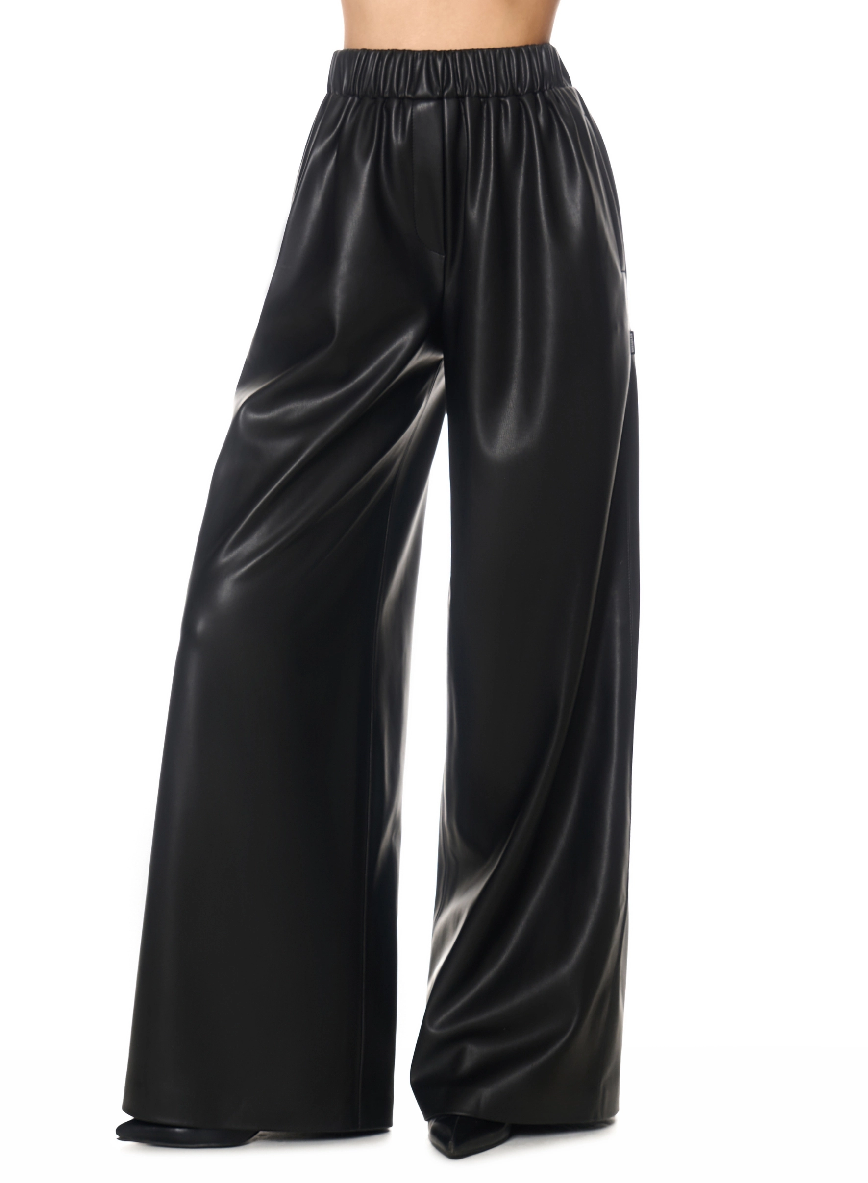 Pantaloni din piele ecologica cu croiala dreapta, negri [2]