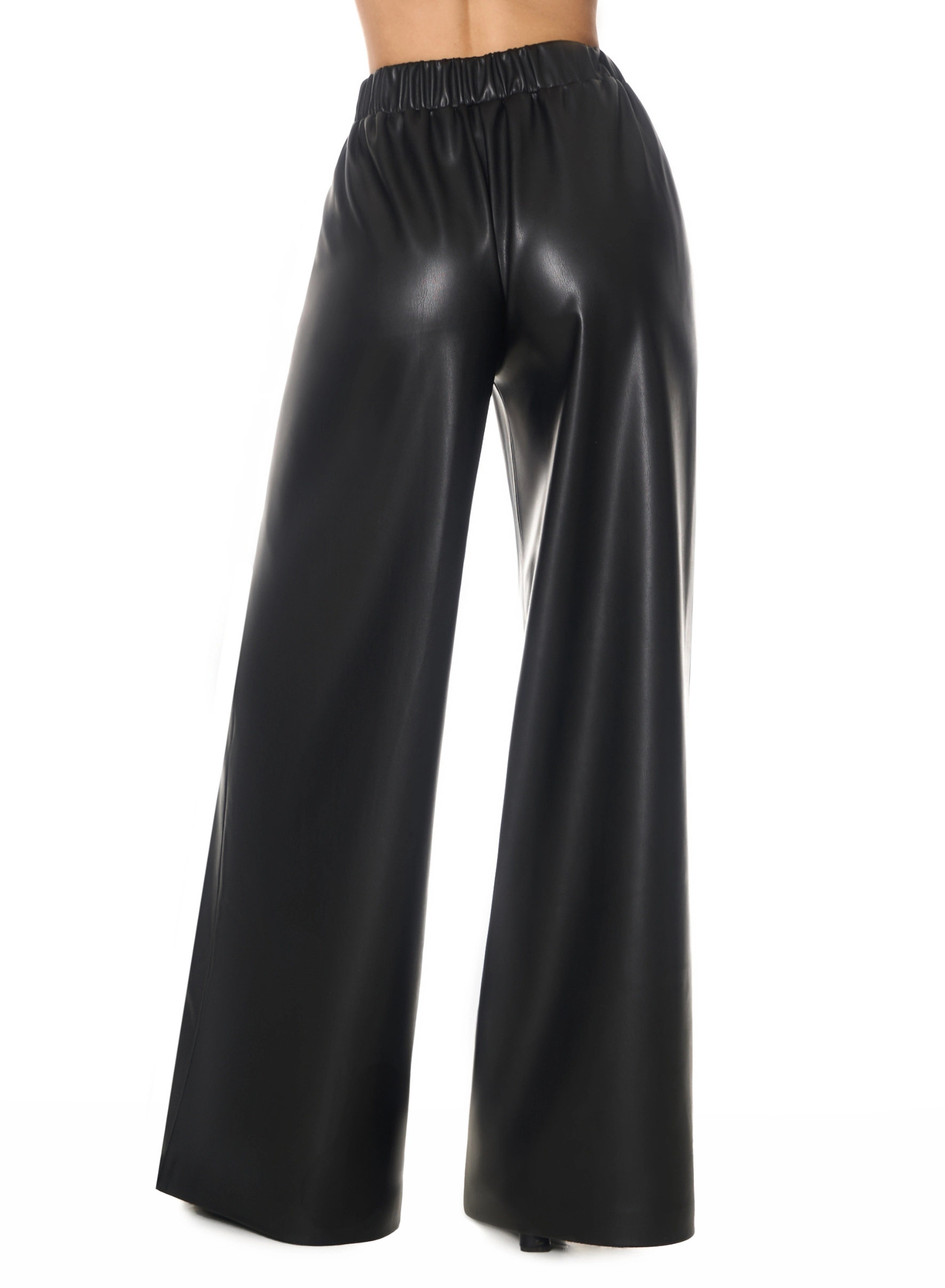 Pantaloni din piele ecologica cu croiala dreapta, negri [3]