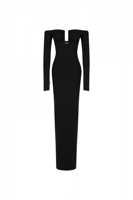 Rochie cu decolteu accentuat, neagra [4]