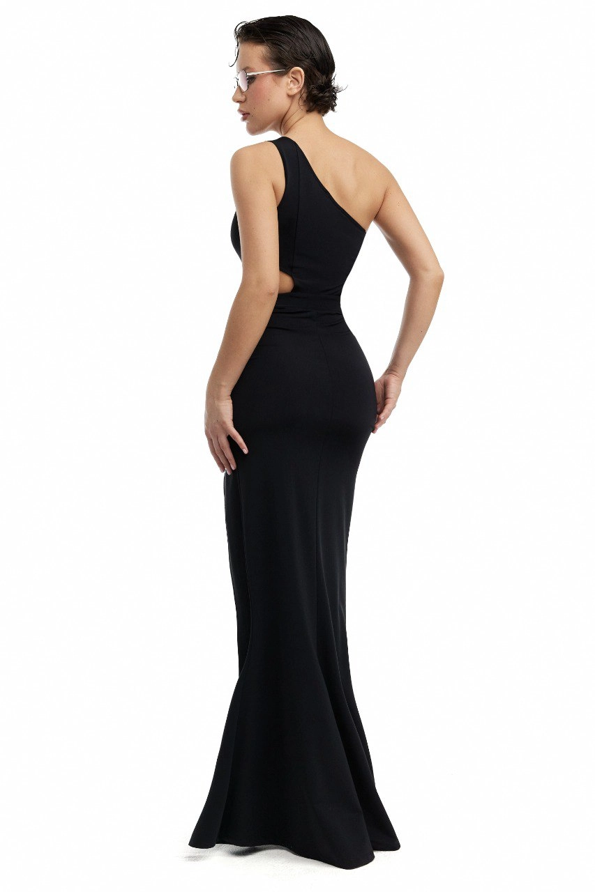 Rochie maxi pe un umăr, neagră [3]