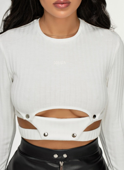 Top cu material texturat, Alb [4]
