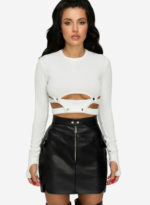 Top cu material texturat, Alb [1]