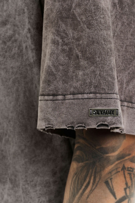 Tricou oversize SVYATOY cu efect rupt, gri. [3]
