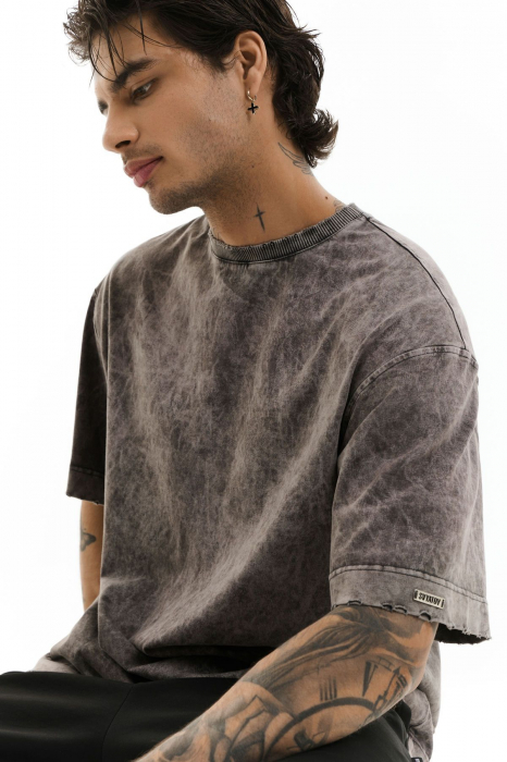 Tricou oversize SVYATOY cu efect rupt, gri. [5]