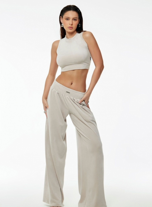 Tricou - top velur, gri - bej [2]