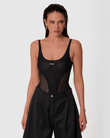 BODY - Body din plasă cu elemente decorative, negru.