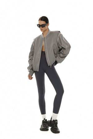 JACHETE - Bomber din piele ecologica, gri